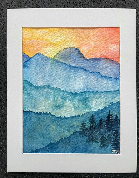 Blue Ridge Mountains Sunset Painting Watercolor Original Wall Etsy