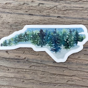 North Carolina Snow Forest Vinyl Sticker: Waterproof State Outline Decal