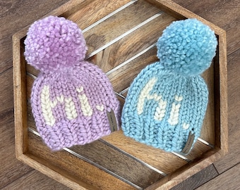 Custom order hi hat, baby/toddler/child/adult winter hi hat, winter hat with yarn or faux fur pom, baby announcement hat, baby shower gift
