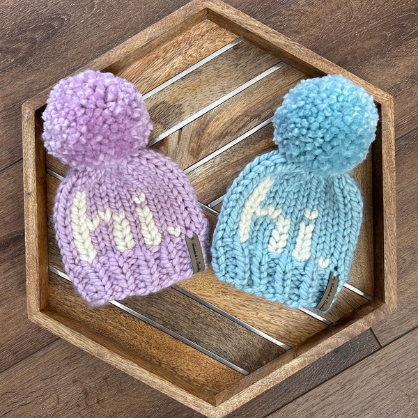 Custom order hi hat, baby/toddler/child/adult winter hi hat, winter hat with yarn or faux fur pom, baby announcement hat, baby shower gift