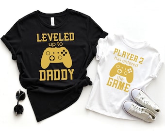 Leveled Up Daddy & Son Matching Shirts, Gamer Dad Gift