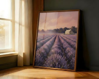 Lavender Field Print | Provence Wall Art | Purple Floral Landscape Poster | Framed or Unframed