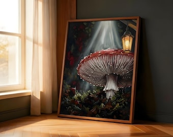Amanita Mushroom Print | Magical Cottagecore Wall Art | Dark Fantasy Nature Poster | Framed or Unframed