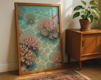 Coral Reef Wall Art, Colourful Ocean Print, Underwater Coral Artwork, Sea Life Decor, Marine Nature