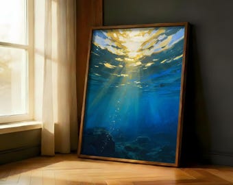 Underwater Ocean Sunrays Canvas Print Poster | Deep Sea Wall Decor Coastal Home Art Gift