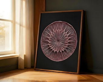 Mushroom Gill Print | Dark Botanical Wall Art | Dusky Rose Mauve Abstract Nature Poster