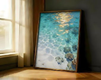 Sunlit Turquoise Water Coral Reef Oil Painting Print