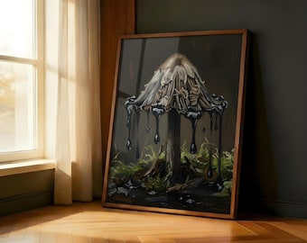 Dark Mushroom Print | Gothic Botanical Poster | Witchcore Academia Decor