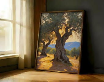 Mediterranean Olive Tree Landscape Oil Painting Print