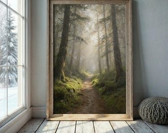 Arte mural forestal - Impresión de sendero forestal brumoso - Póster fotográfico de naturaleza y paisajes forestales