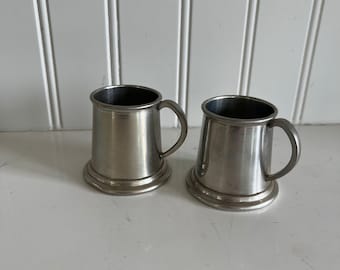 Pair of English Pewter Mini Mugs or Tankard Shot Glass Made in Sheffield England