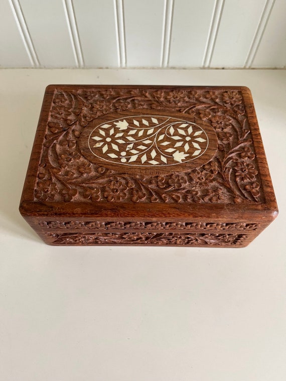 Beautiful embossed wooden trinket box