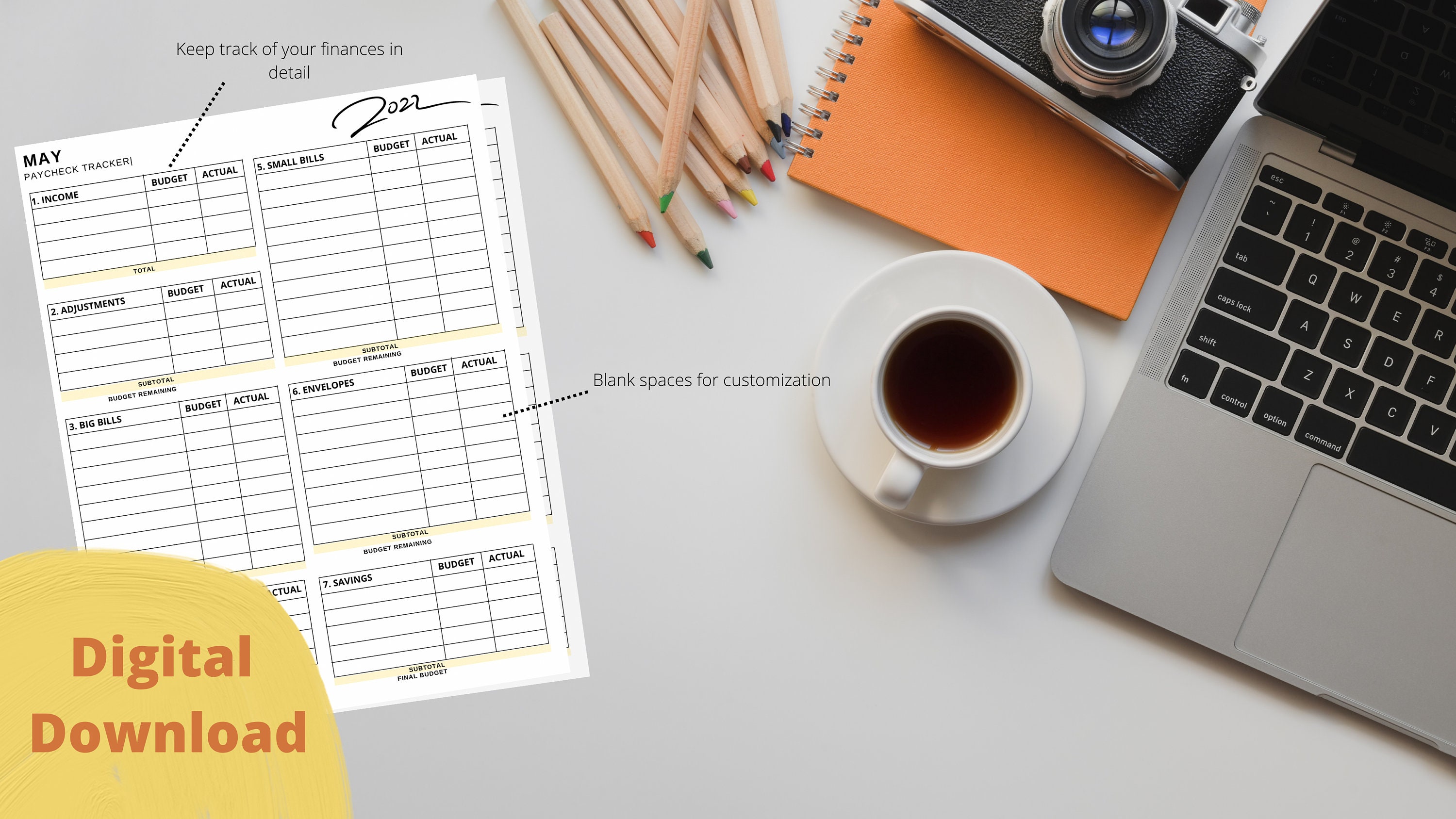 2022 Monthly Budget PDF Printable/digital Download - Etsy
