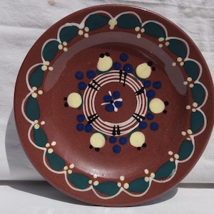 Brown Folk Plate, Handpainted Wall Plate, Hungarian Pottery Wall Hanging, Kitchen Decoration, Rare Wall Hanging Plate