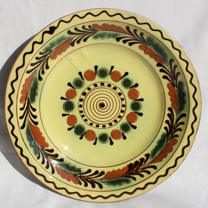 Vintage Hungarian Traditional Folk Ceramic Peasant Rural Primitive Plate