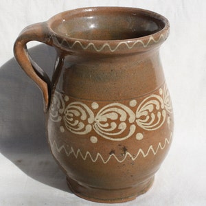 Traditional Hungarian Brown Glazed Vintage Folk Pitcher, Traditional Countrystyle Pitcher