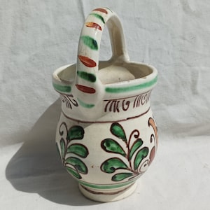 Vintage Folk Korond Upper Handle Jug, Traditional Folk Stoneware Pottery, Rare Folk Pitcher, Ceramic Pitcher