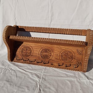 Antique Hungarian Handcrafted Carving Wood Rural Wall Shelf, Designer Shelf Home Decor Handmade Wood Carving Folk Wall Shelf