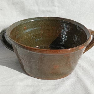 Traditional Antique Green Glazed Pottery Strainer - Antique Ceramic Colander - Ceramic Sieve - Country Cottage Chic - Farmhouse Decor