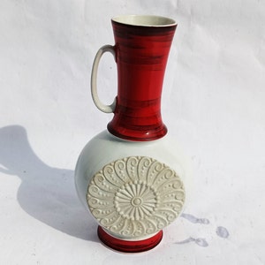 Bavaria Porclain Germany Retro Vintage Pitcher, Red white Pitcher
