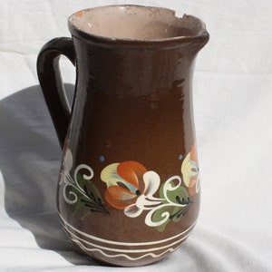 Traditional Hungarian Brown Glazed Vintage Folk Pitcher, Traditional Countrystyle Pitcher