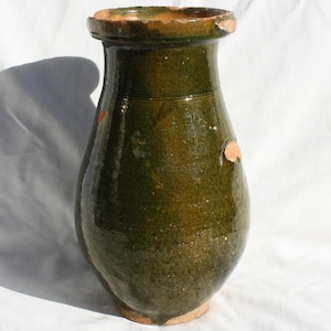 Antique Green Glazed Jug, Traditional Folk Stoneware Pottery, Rare Folk Pitcher, Ceramic Pitcher