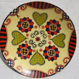 Traditional Hungarian Folk Handpainted Decorative Wall Plate, Colored Granit Wall Plate Pottery