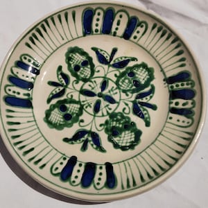 Vintage Transylvania 20th century Earthenware Korond Peasant Blue Green Plate
