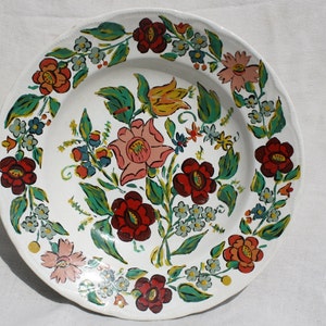 Traditional Hungarian Folk Handpainted Decorative Wall Plate, Colorful Granit Flower Decorated Wall Plate Pottery