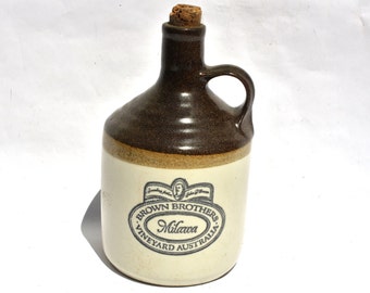 Traditional Stoneware Vintage Brown Brothers Milawa Vineyard Decanter Whisky Jug Australia