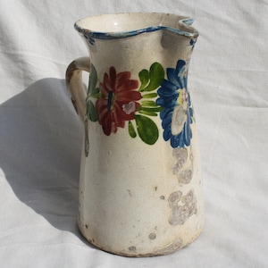 Antique Hungarian White Glazed Folk Pitcher, Traditional Countrystyle Pitcher Jug