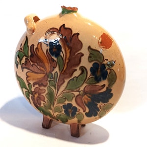 Antique Folk Ceramic Traditional Hungarian Flask, Ceramic Water Bottle