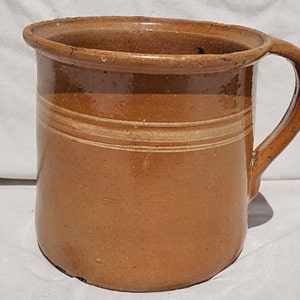 Antique Hungarian Brown Glazed soup Pot, One Handle Ceramic Pot