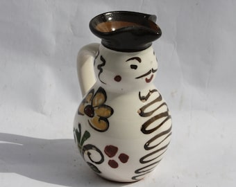 Traditional Hungarian Folk Ceramic Little Folk Hussar Pitcher, Hungarian Folk Decorated Bottle