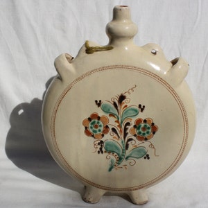 Fiole traditionnelle hongroise en céramique blanche, poterie antique peinte à la main