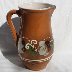 Traditional Hungarian Brown Glazed Vintage Folk Pitcher, Traditional Countrystyle Pitcher