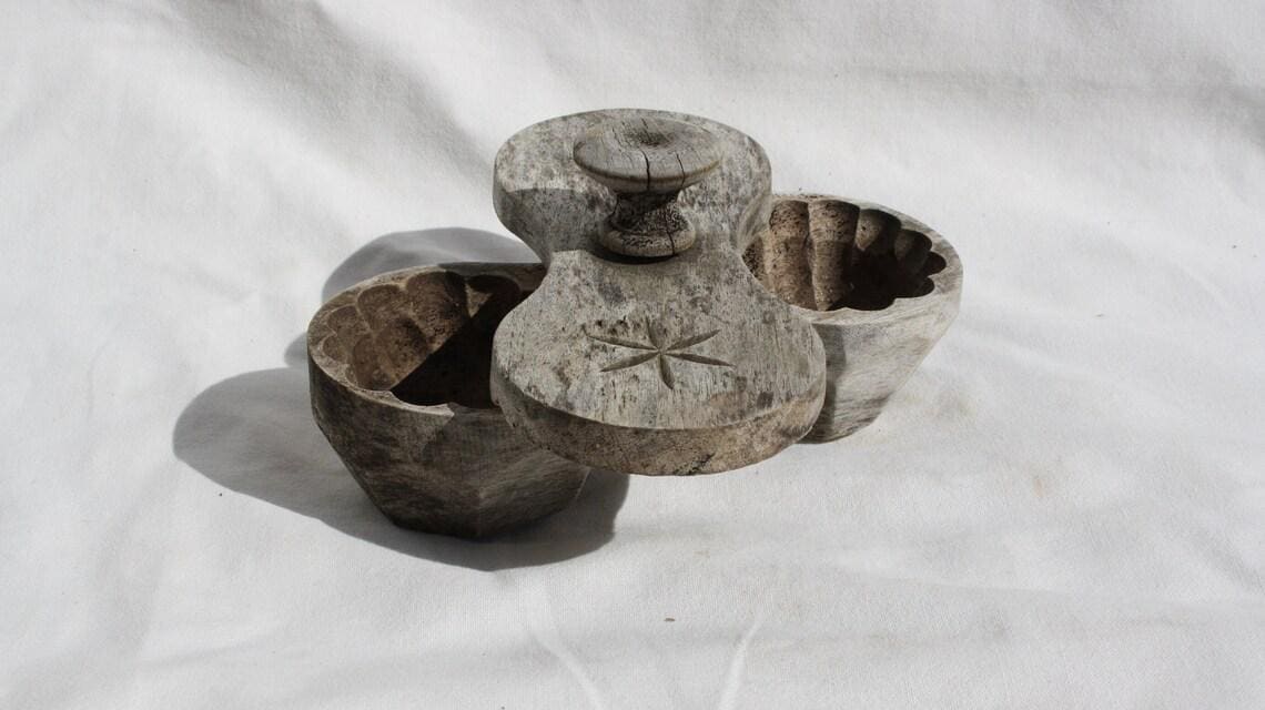 Antique Carved Wooden Salt Holder, Folk Wooden Salt Holder With Lid