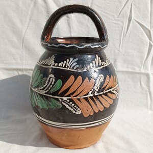 Antique Brown Glazed Upper Handle Jug, Traditional Folk Stoneware Pottery, Rare Folk Pitcher, Ceramic Pitcher