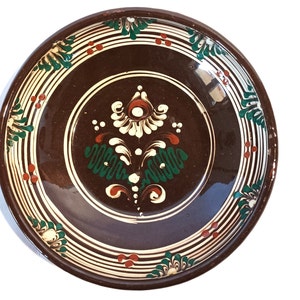 Dark Brown Folk Flower Plate, Handpainted wall plate, Flower designed Wall Hanging, Kitchen Decoration, Rare Wall Hanging Plate