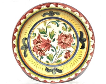 Italian Traditional Ceramic Wall Plate, Vintage Flower Decorated Plate