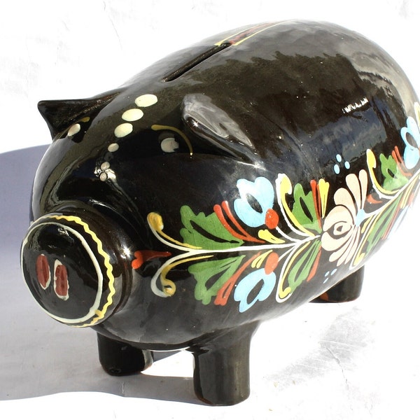Huge Hungarian Piggy Bank, Ceramic Folk Pig Piggy Bank