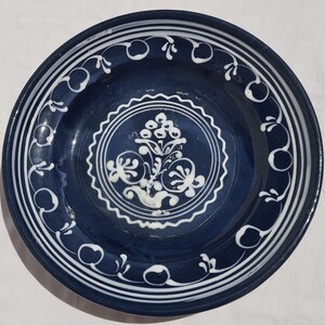 Folk White Flower Blue Plate, Handpainted Wall Plate, Wall Hanging, Kitchen Decoration, Rare Wall Hanging Plate