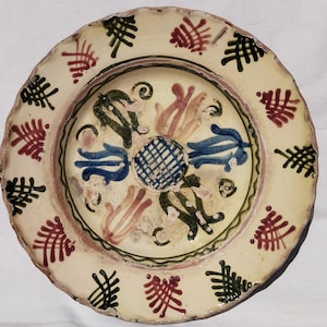 Antique Transylvania early 20th century Earthenware Peasant Rare Special Designed Plate