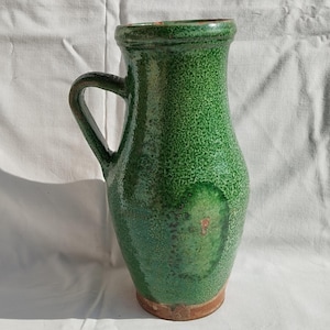 Antique Huge Green Glazed Jug, Traditional Folk Stoneware Pottery, Rare Folk Pitcher, Ceramic Pitcher