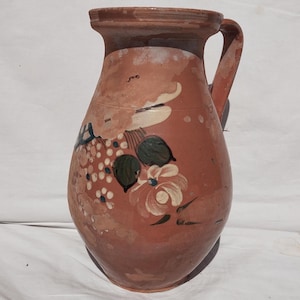 Traditional Antique Hungarian Folk Milk Jug, Ceramic Pitcher Flower Decorated