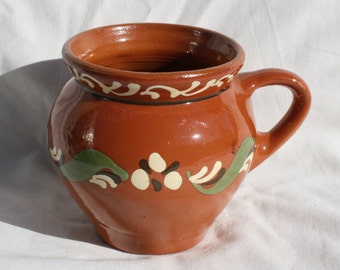 Traditional Hungarian Brown Glazed Vintage Folk Pitcher, Traditional Countrystyle Pitcher Milk Jug