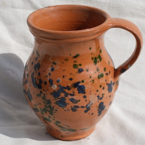 Antique Splashed Glazed Jug, Traditional Folk Stoneware Pottery, Rare Folk Pitcher, Ceramic Pitcher