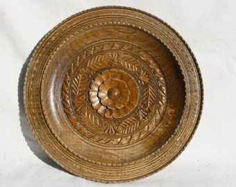 Carved Wood Folk Plate, Wood Dish Plate