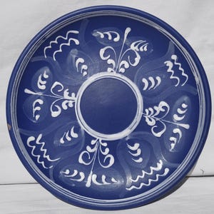 FolkWhite Flower Blue Plate, Handpainted Wall Plate, Wall Hanging, Kitchen Decoration, Rare Wall Hanging Plate