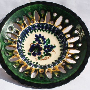 Reticulated Rare Modern Folk Art Plate, Handpainted wall plate, Wall Hanging, Kitchen Decoration, Rare Wall Hanging Plate